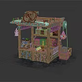 Rustic Wooden Market Stall With Circular RP Sign Shelves And Lantern Decor