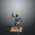 Man in Detailed Armor with Winged Helmet Holding Long Sword on Base Figurine