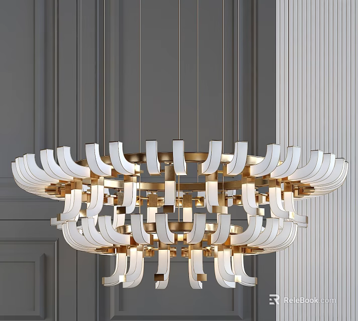 Modern Contemporary Chandelier With Gold Metal Frame And White Glass Shade For Living Room 3d model 