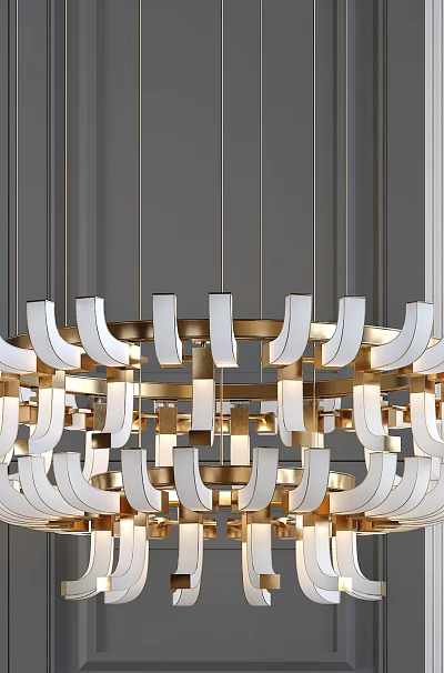 Modern Contemporary Chandelier With Gold Metal Frame And White Glass Shade For Living Room 3d model
