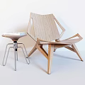 Modern Wooden Accent Chair With Geometric Design And Side Table Holding Book