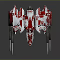 Futuristic Red And White Cosmic Spaceship With Multiple Thrusters And Sleek Wings
