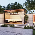 Elegant Courtyard Garden Featuring Lush Trees Cozy Seating And Neatly Paved Space