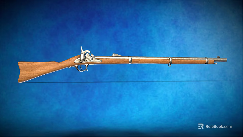 Classic Vintage Rifle With Wooden Stock And Metal Parts Displayed On Blue Background 3d model 