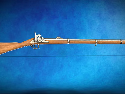 Classic Vintage Rifle With Wooden Stock And Metal Parts Displayed On Blue Background 3d model