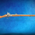 Classic Vintage Rifle With Wooden Stock And Metal Parts Displayed On Blue Background