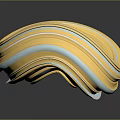 Cartoon Style 3D Abstract Curved Shape With Yellow And Blue Stripes Shiny Surface Dark Background