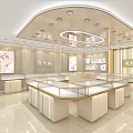 Elegant Jewelry Store Interior With Glass Display Cases Bright Lighting And Decorative Paintings