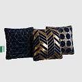Navy Blue Velvet Throw Pillows With Hexagonal Chevron And Geometric Gold Patterns 3d model