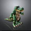 Cartoon Character Green Crocodile 3D Toy Model With Vibrant Pose Open Mouth And Light Belly