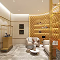 Luxurious Modern Jewelry Store Reception Desk With Gold Frame And Display Counters Elegant Interior Setting