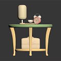 Cute Small Storage Shelf With Green Top Yellow Legs Alarm Clock Tissue Holder And Box