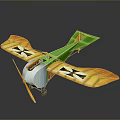 Green Body Yellow Wings Model Airplane With Black Patterns And Propeller