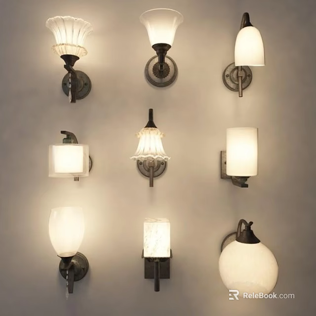 Various Styles Of Decorative Wall Sconces With Different Shade Designs For Home Lighting 3d model 