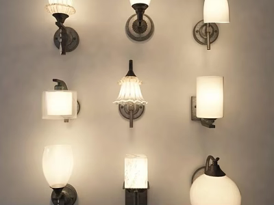 Various Styles Of Decorative Wall Sconces With Different Shade Designs For Home Lighting 3d model