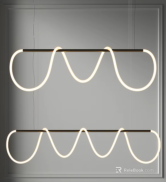 Modern Wavy Pendant Lights With White Glowing Design Against Gray Background 3d model 