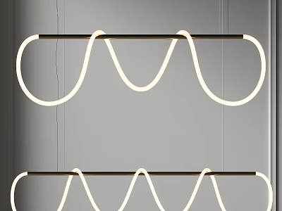 Modern Wavy Pendant Lights With White Glowing Design Against Gray Background 3d model