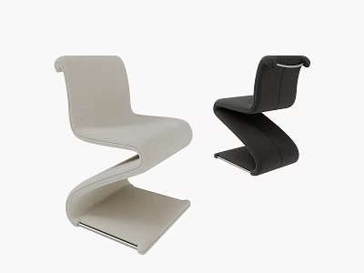 Stylish Modern Curved Design Dining Chairs In Beige And Black Colors 3d model