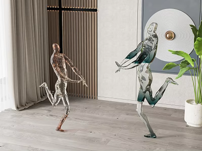 Modern Human Figure Sculptures With Copper And Green Transparent Material For Indoor Decor 3d model