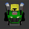 Green Toy Tractor With Yellow Seat Blue Exhaust Pipes And Silver Front Blade
