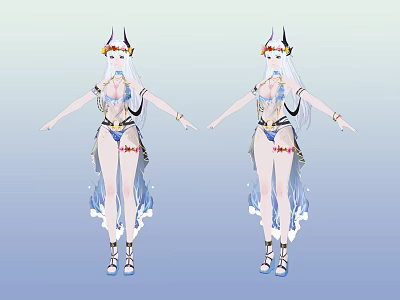 Modern Game Character silver Long Hair Royal Sister Second Dimension Beauty Bikini Swimsuit Cartoon Character Anime Character Magic Tarisa 3d model