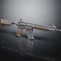 Modern Tactical Rifle Featuring Brown Stock Silver Barrel Magazine And Tactical Accessories