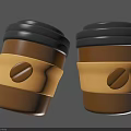 Household Coffee Cups Featuring Brown Body Black Lids And Yellow Sleeves With Coffee Bean Designs