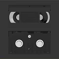Black VHS Video Tapes Stacked On Gray Background With Retro Design Details