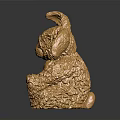 Decorative Golden Rabbit Figurine Sitting With Textured Metallic Surface On Black Reflective Base