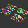 3D Scene Components With Green Tree Models Arranged in Multiple Groups