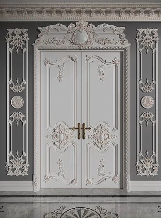 French double door European style double door carved door 3d model