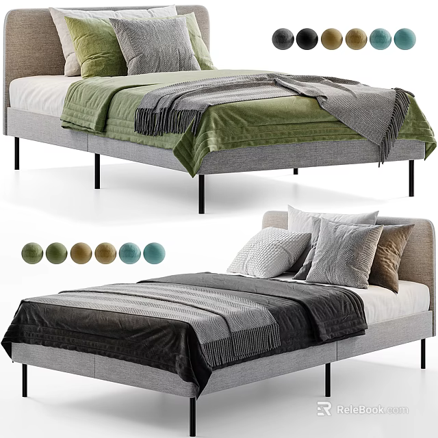 Modern Single Bed Design With Green Brown Blue Bedding And Color Options 3d model