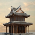 Chinese-style Ancient Building Cross Xieshan Pavilion 3d model