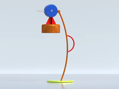 Colorful Modern Table Lamp With Blue Top Orange Structure Red Curve And Yellow Base 3d model