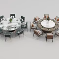 Modern Round Dining Table Sets Featuring Green Brown Chairs And Tabletops 3d model