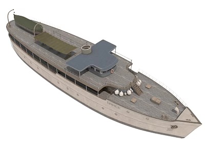 Classic Yacht Design With Upper Deck Spacious Wooden Deck And Life Buoys 3d model