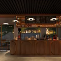 Inviting Café Interior With Wooden Bar Counter Pendant Lights Menu Board And Scenic Windows