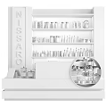 Elegant Bar Counter With Wooden Shelves Marble Backsplash Glass Display Cases And Pastries