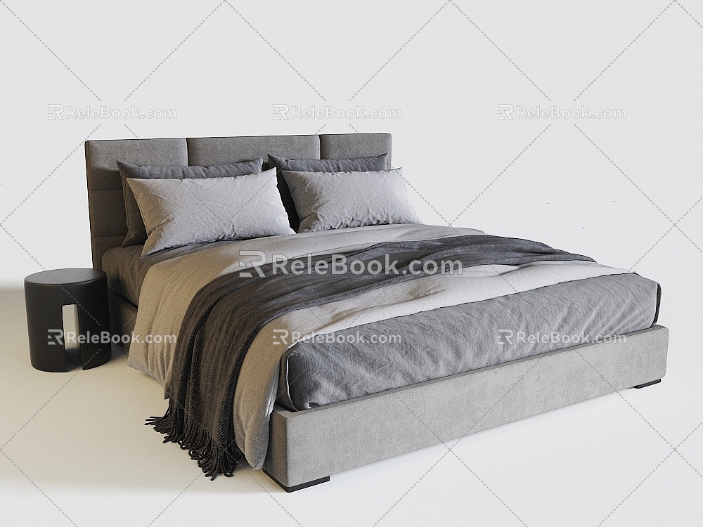 Double Bed Fabric Double Bed with Combination Simple Double Bed Bedside Table Grey Double Bed Rh Modena Double Bed 3d model