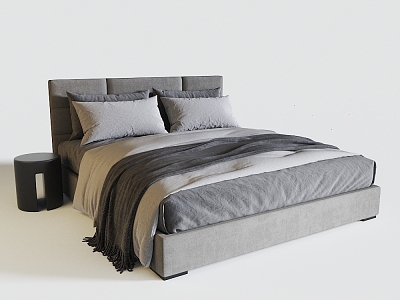 Double Bed Fabric Double Bed with Combination Simple Double Bedside Table Grey Double Bed Rh Modena Double Bed 3d model