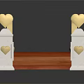Elegant Wooden Bridge With White Ornate Railings And Golden Heart Decorations