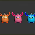Cute Cartoon Characters And Colorful Creatures With Big Ears And Eyes In Orange Pink Blue