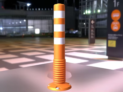 Orange And White Striped Traffic Bollard As Public Facility In Parking Area 3d model