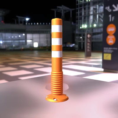 Orange And White Striped Traffic Bollard As Public Facility In Parking Area 3d model