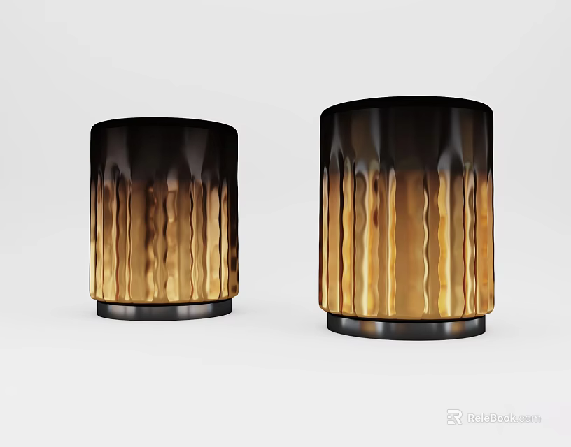 Cylindrical Decorative Lamps With Gradient Black To Gold Rippled Surface Design 3d model