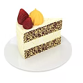 Delicious Two Layer Cake with Strawberries Yellow Cream and Chocolate Crumbs on White Plate