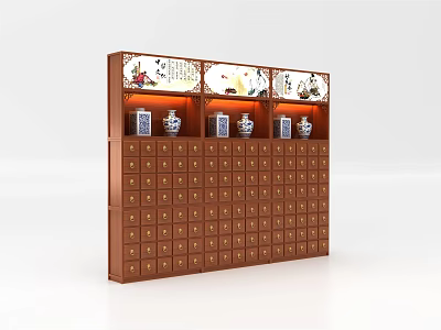 Traditional Wooden Display Cabinet Shelf With Multiple Drawers And Top Display Shelves For Decorative Items 3d model