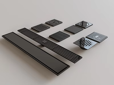 Modern Bathroom Accessories Black Floor Drains Drain Grates And Covers With Various Shapes 3d model