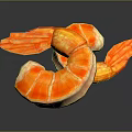 Cooked Orange Juicy Curved Shrimp With Glossy Shell And Fresh Look