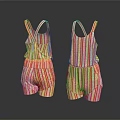 Stylish Red White Yellow Striped Overalls Featuring Adjustable Straps And Casual Short Design